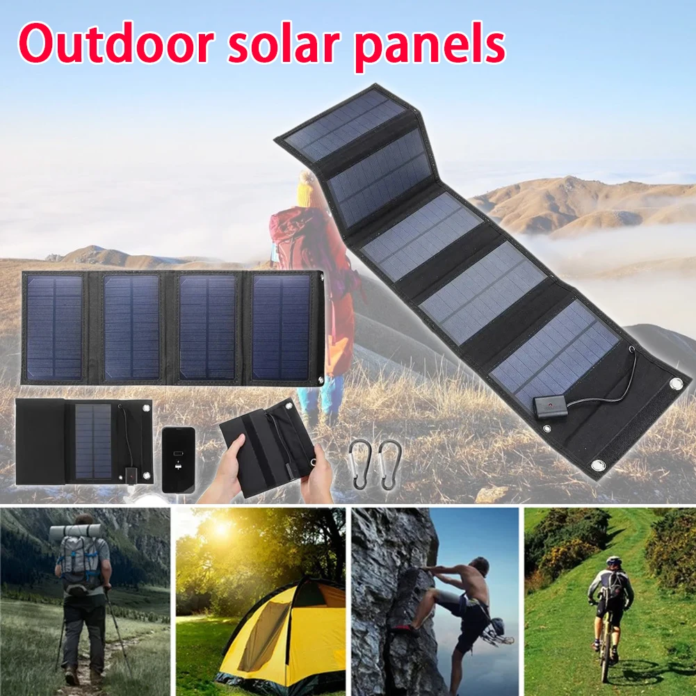 Foldable Solar Panel 5V USB Portable Battery Charger for Cell Phone Outdoor Waterproof Power Bank for Camping Accessories