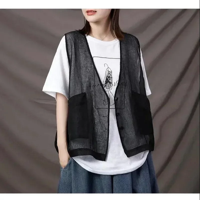 Women's Vest Casual Cardigan Spring and Autumn Thin Section Outer Top All-match Sleeveless Vest