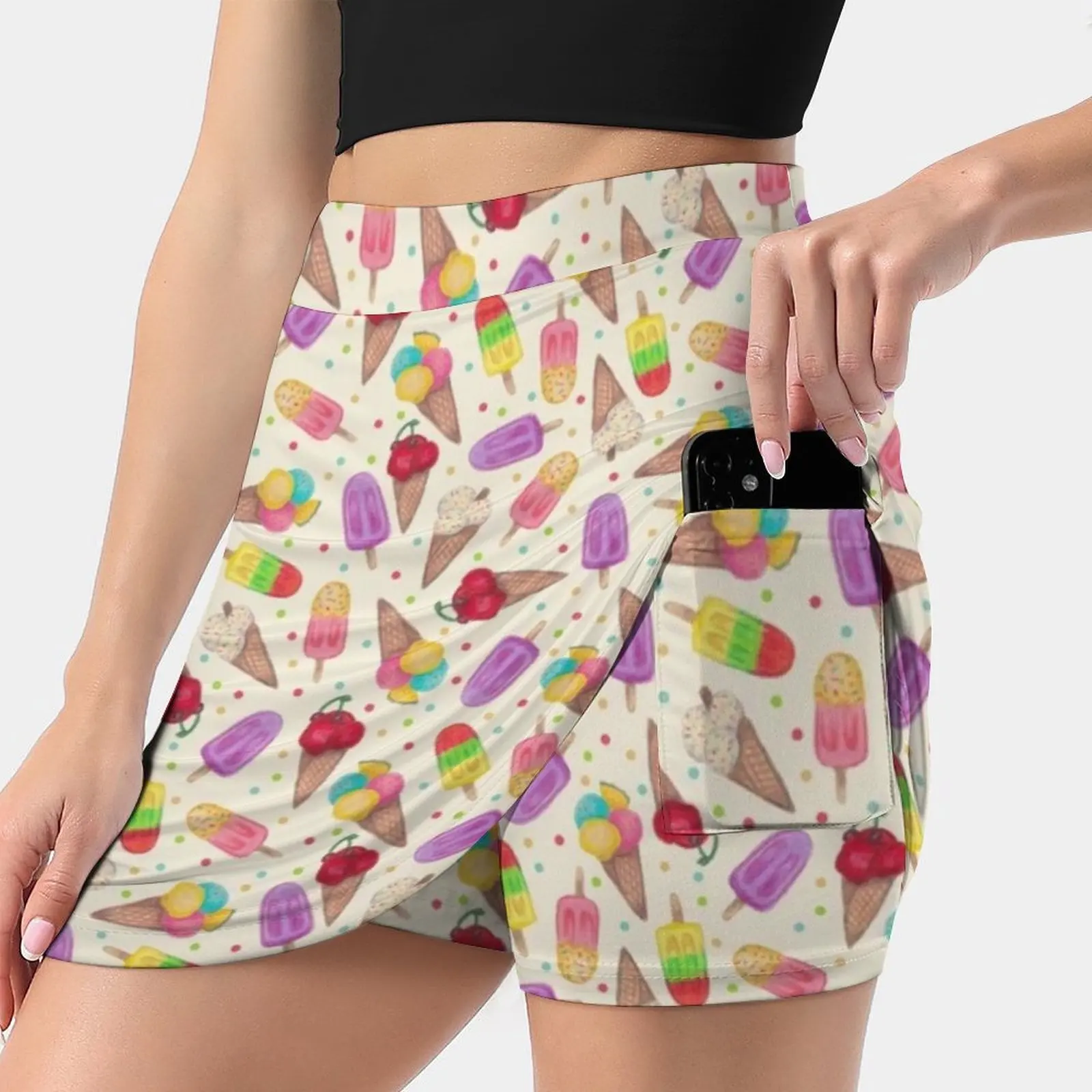 I Scream For Icecream! Reprise Women's skirt Y2K Summer Clothes 2022 Kpop Style Trouser Skirt With Pocket Icecream Sweets Treat