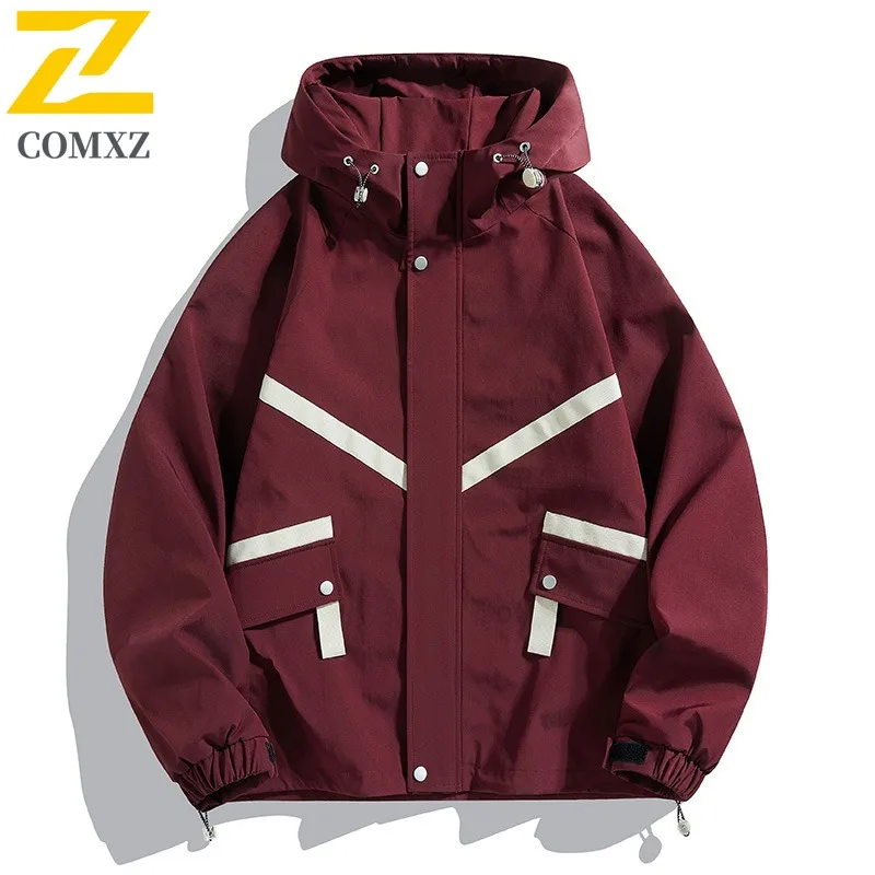 

COMXZ Men Hooded Jacket Classic Travel Sport Techwear Trendy Classic Waterproof Windproof Jacket Autumn Cycling New Outerwear