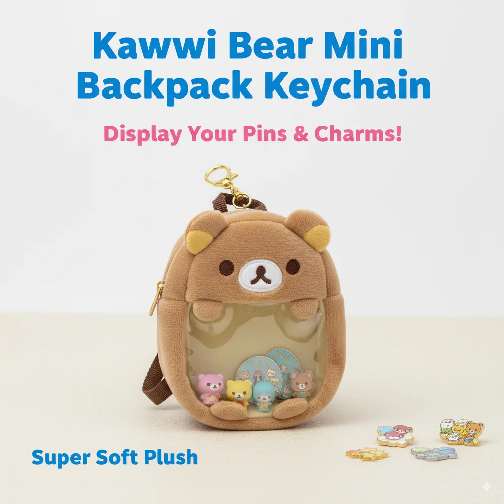 

Mini Plush Bear Backpack Kawaii Coin Purse Wallet Transparent Itabag Organizer Cute Clear Window Storage Bag Keychain Women Girl