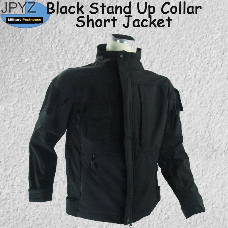 Black Stand Up Collar Short Jacket Outdoor Soft Shell Jacket Windproof And Splash Proof