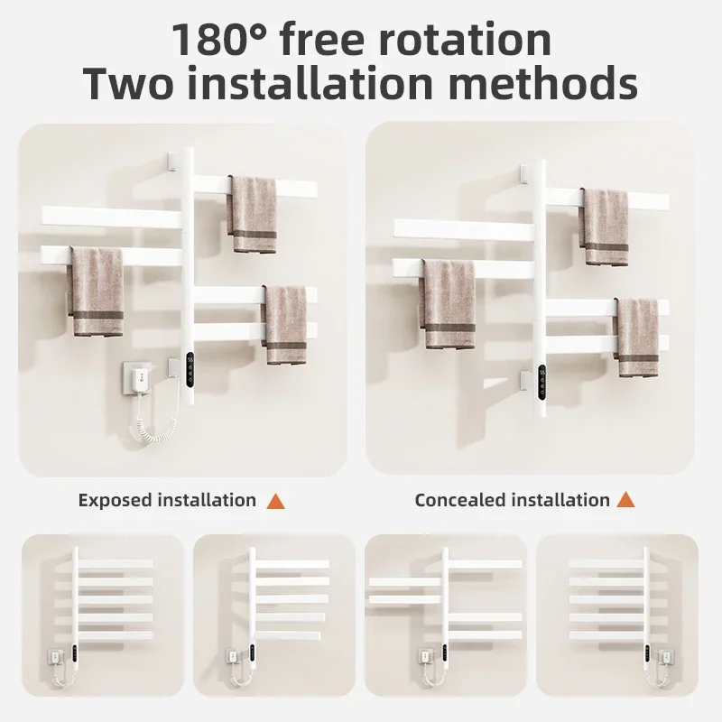 Electric Heated Towel Rail Digital Display Temperature Control Timing Rotatable Smart Bathroom Thermal Towel Warmers G68