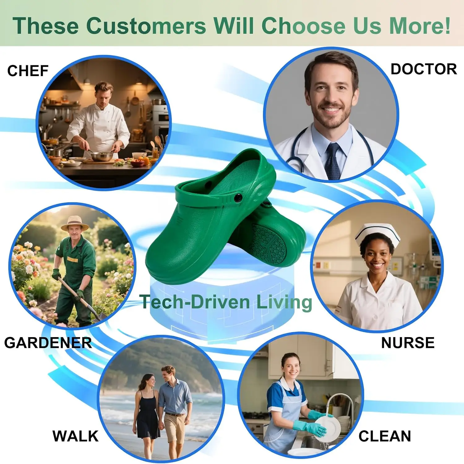 Unsex EVA High Quality Shoes for Chef Nurses Non-slip Waterproof Oil-proof Work Shoes Garden Slippers with Built-in Insoles
