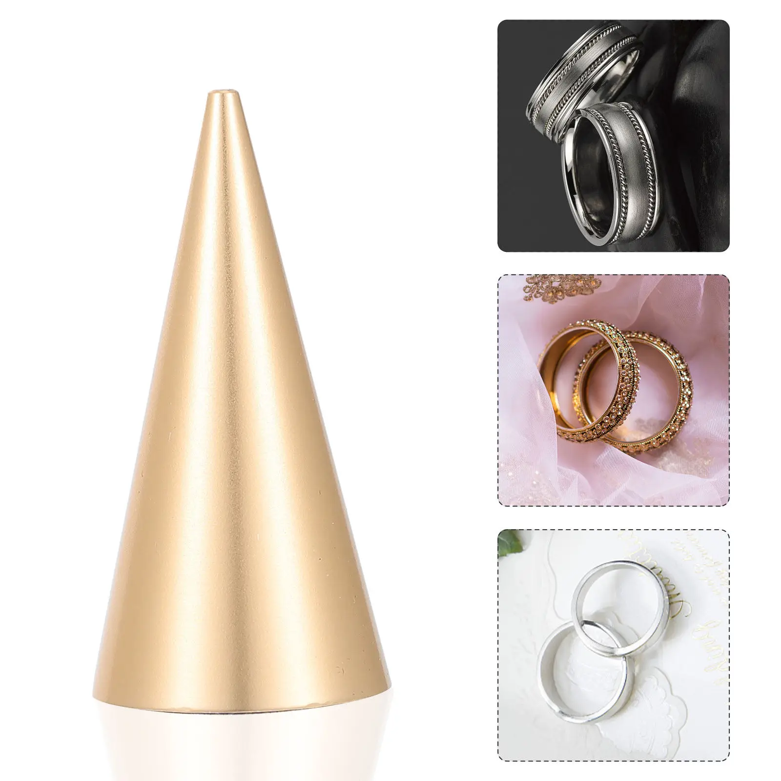 

Подставка для украшений из нержавеющей стали золотого цвета, конической формы, для хранения обручальных колец, в форме башни.