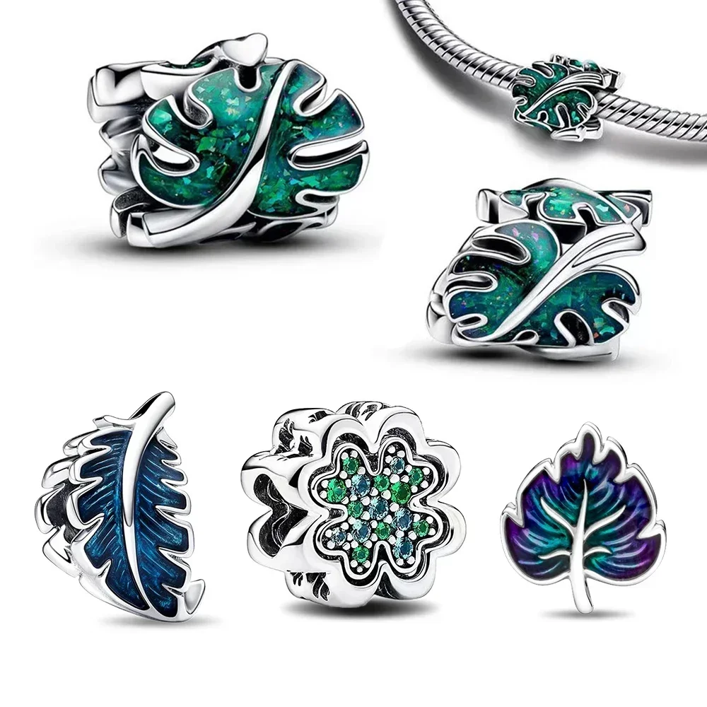 925 Sterling Silber Charme grün Monstera Blätter Charm Fit Pandora Armband Original Charm Perle für Schmuck DIY machen Geschenk