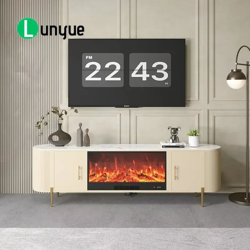 Living Room TV Cabinet with Built-in  Remote and Touch Control Modern Media Console Storage Unit for Home