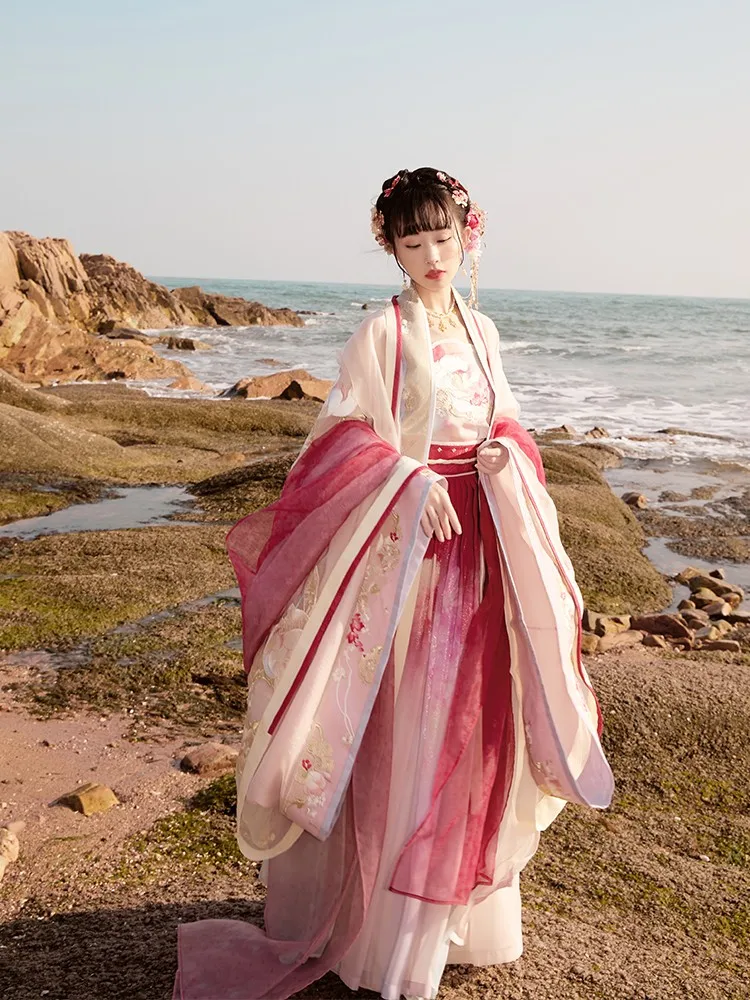 Gradual Pink Hanfu Clothes For Women Oriental Classical Dance Costumes Chinese Traditional Clothes Tang Dynasty Suit DQL7654