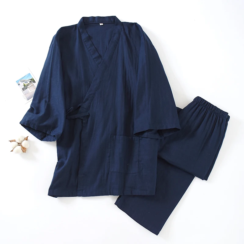 Man Cotton Spring/Autumn Japanese Kimono Mens Pajamas Male Lace-Up Homewear Traditional  Haori Yukata Nightgown Housewear