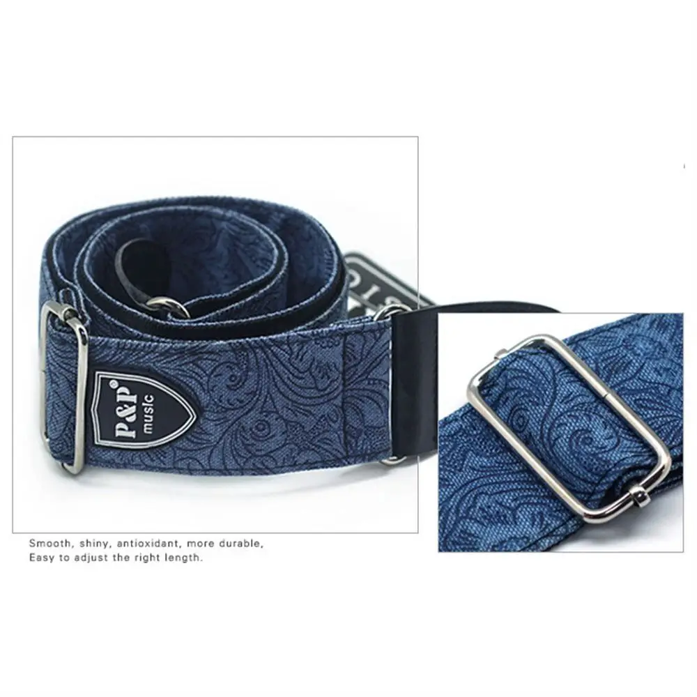 Adjustable Guitar Strap Vintage Embossed Electric Guitar Belts Retro Style Denim Cotton Acoustic Guitar Strap Classical Bass