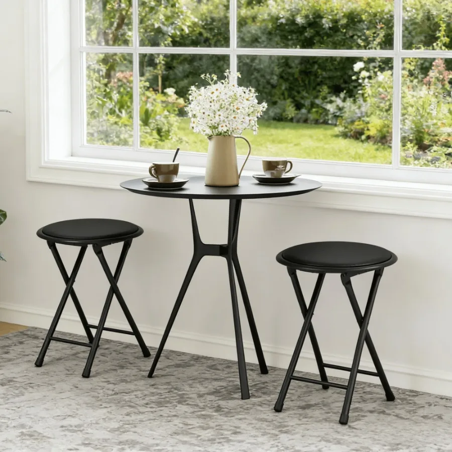 

Durable Folding Chair PVC Padded Cushion Chair with Stainless Steel Frame for Home and Office, Gatherings, Black 2Pack