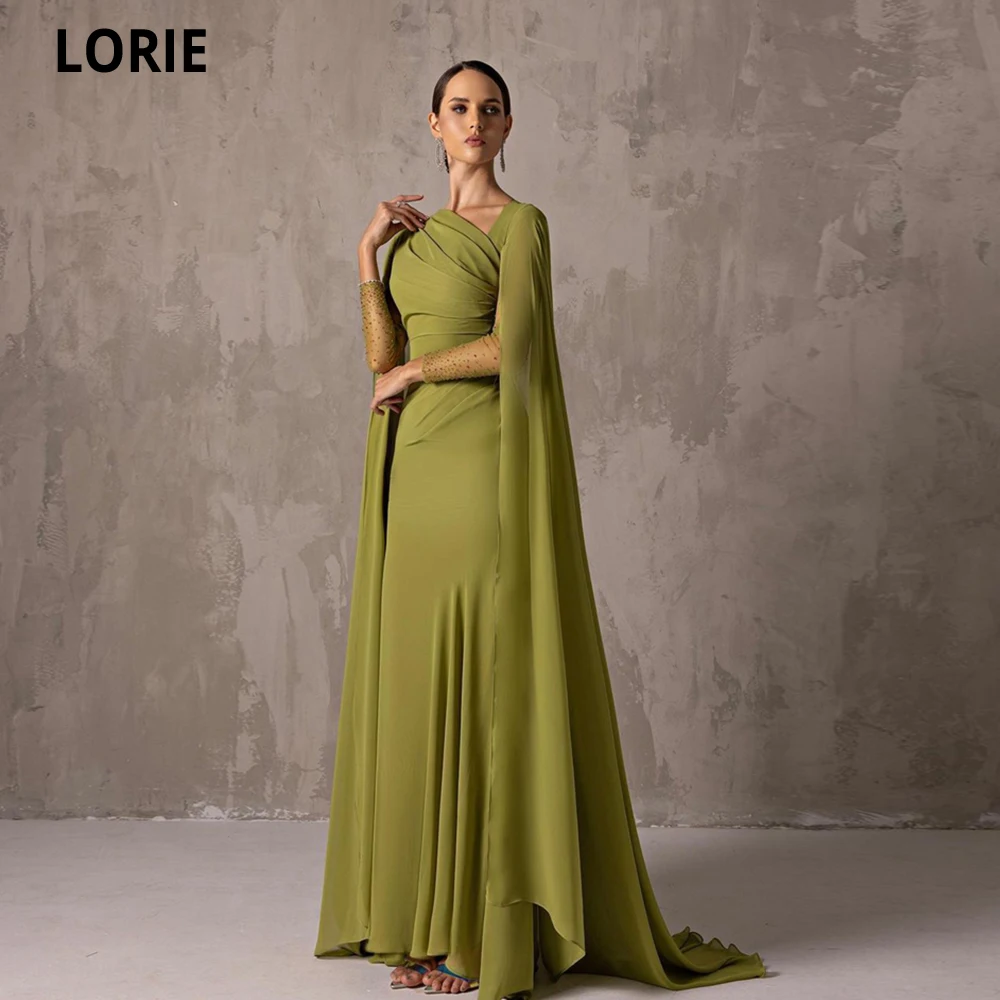 

LORIE One Shoulder Pleat With Sequin Sleeves Prom Dress Ballkleider Elegant Mermaid Evening Dress Long Cape Vestidos De Noche