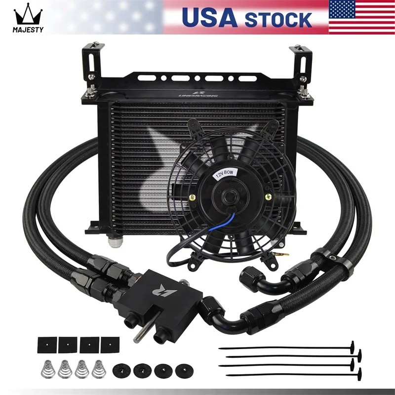 30 Row Oil Cooler Kit For BMW N54 135i E82 E90 335i 335xi E92 335is +7'' Fan Black