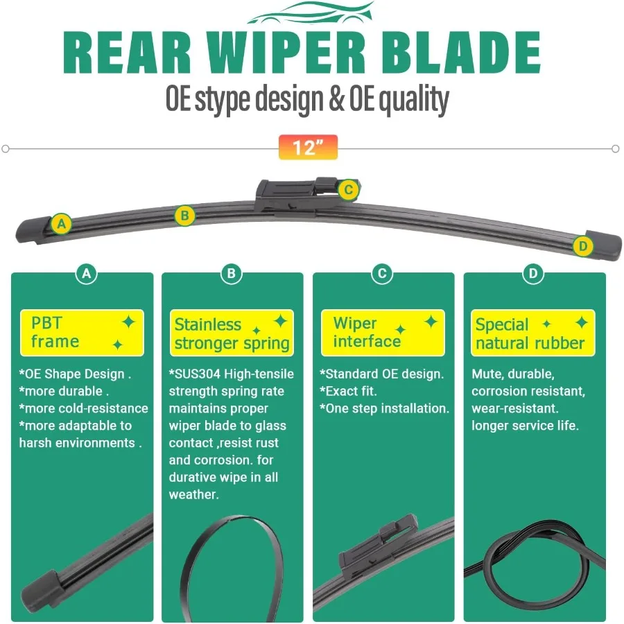 28 18 12 شفرات ممسحة زجاج أمامي بديلة لشركة فولكس فاجن ID.4 2021 2022 2023 2024 فولكس فاجن ID4 ID 4 قسط جميع الأحوال الجوية الخلفية #4