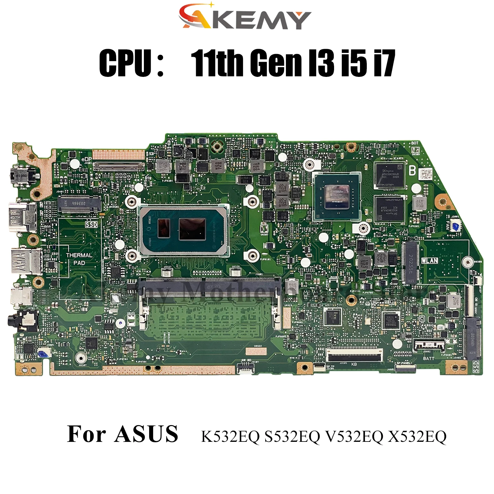 

X532EQ Материнская плата для ноутбука ASUS VivoBook K532EQ X532E X532EQ S532EQ V532EQ Материнская плата с 11-го поколения I3 i5 i7 100% тесты OK stk