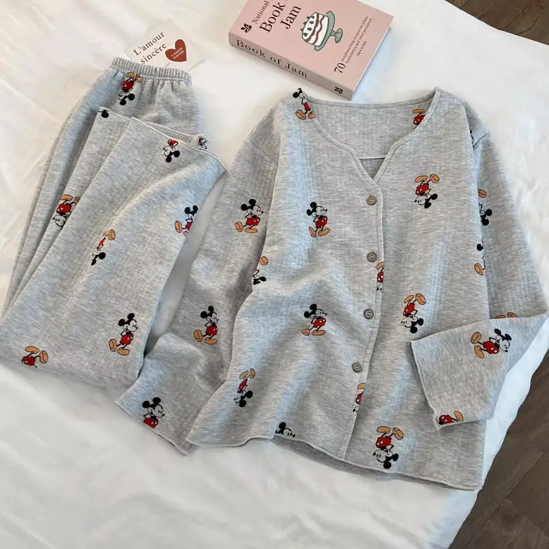 

Kawaii женские пижамы с Микки из 2 предметов, осенне-зимний комплект из топа и брюк, модная милая и милая домашняя одежда для девочек, подарки
