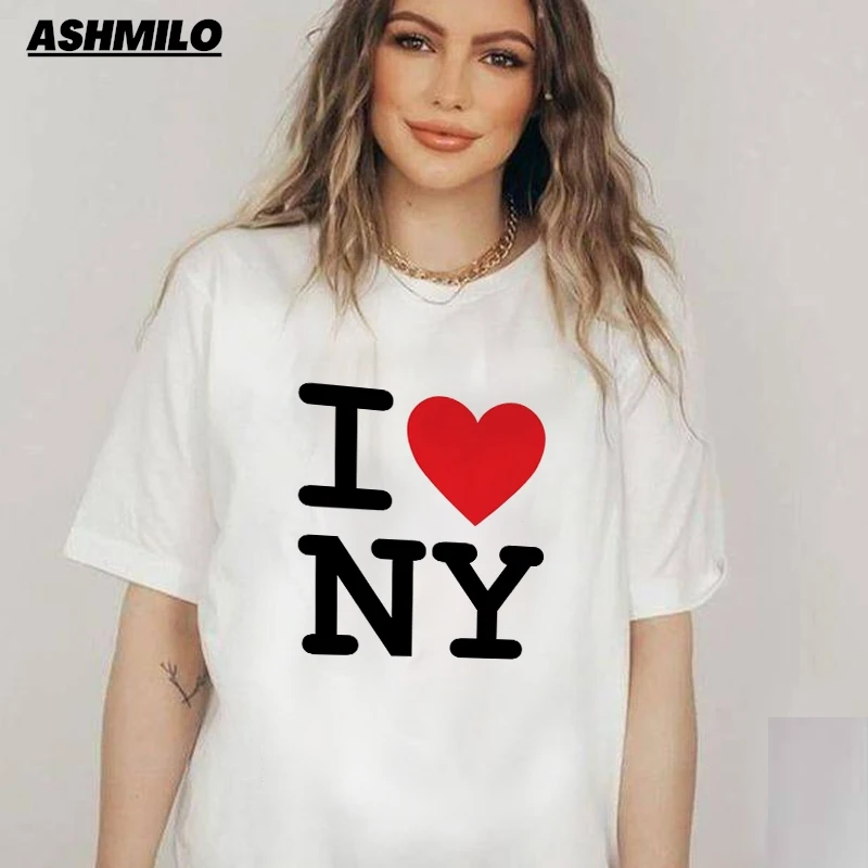 T-shirt manches courtes pour femmes, streetwear, décontracté, estival et hip-hop, avec I LOVE NY imprimé, Harajuku, y2k