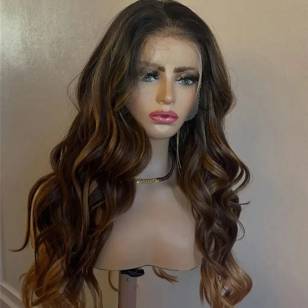 New Style Natural Brown Hair Wig for Women 13x4 Soft Body Wave Lace Front Synthetic Pre Plucked Cosplay Party Wig Wear And Go