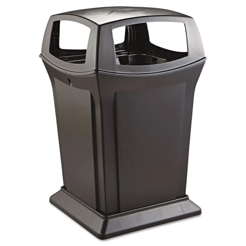 Outdoor Trash Can with Lid 45-Gallon Plastic Black Indoor/Outdoor Garbage Can for Parks/Shopping Malls/Festivals/Stadiums