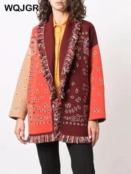 WQJGR Kniited Cardigan Sweater Women High Quality Jacquard Geometry Cashmere Tassel Loose Full Sleeve Fashion Autumn Winter