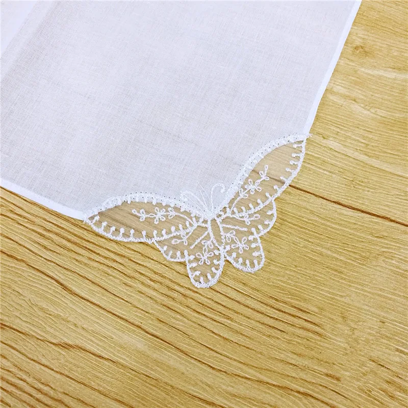 Pañuelos 100% de algodón para mujer, pañuelos de encaje de mariposa de Color blanco, pañuelo cuadrado pequeño teñido con lazo de grafiti hecho a