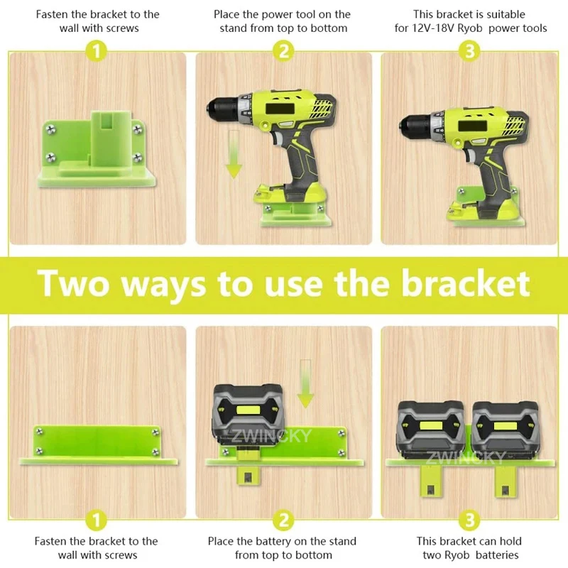 2PCS Wall Mount Machine Storage Rack For Ryobi Li-ion Battery Holder Storage Drill Power Tools For Ryobi 18V One/ Fixed Bracket