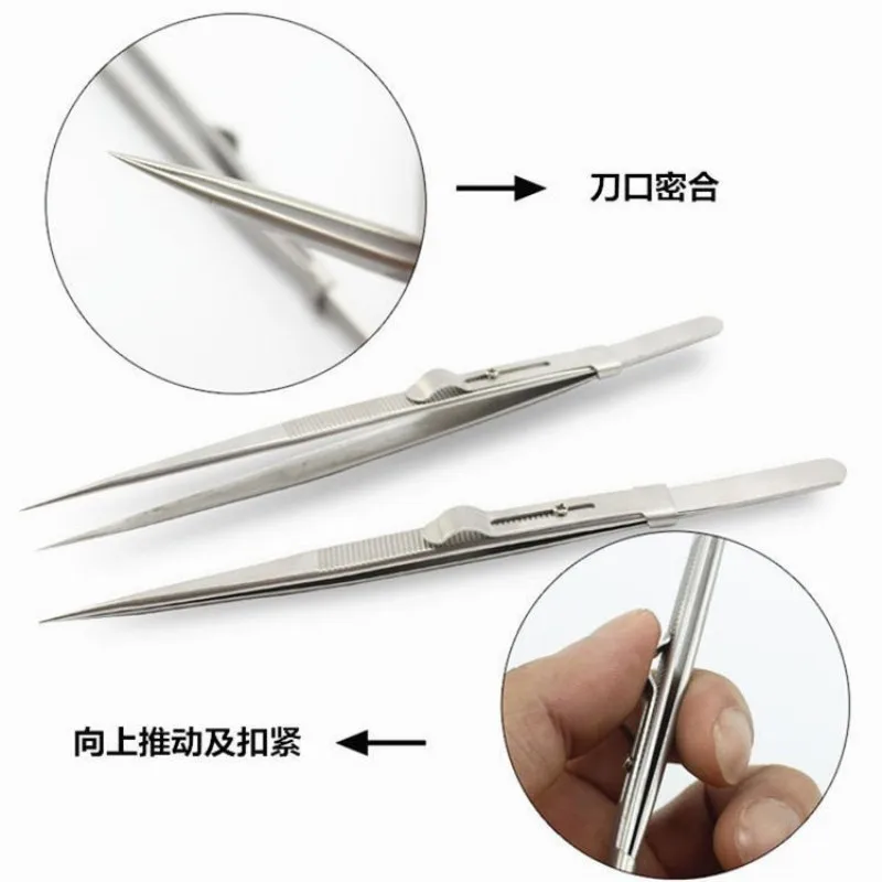 Stainless Steel Tweezers Locking Jewelry Tweezer Slide Lock Precision Tweezer Tongs For Jewelry Making DIY Crafts Hobby Lab