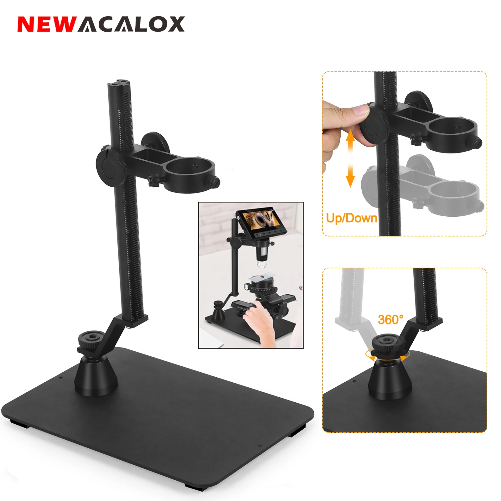 

NEWACALOX Universal Adjustable Digital Microscope Holder Magnifier Camera Up and Down with Large Base Desktop Support Bracket