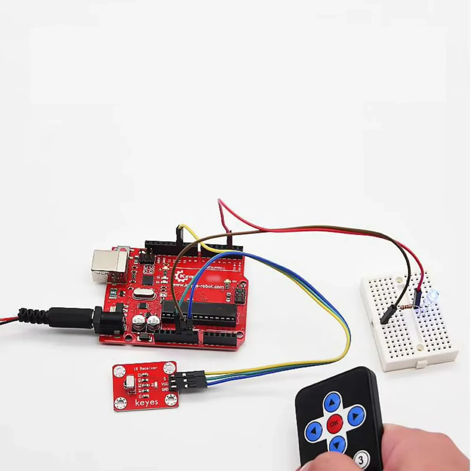 Keyes Wireless 17 Keys IR Remote Control+VS1838B Receiving Module+DuPont Cable+LED Light+Breadboard+220Ω plug-in Resistance