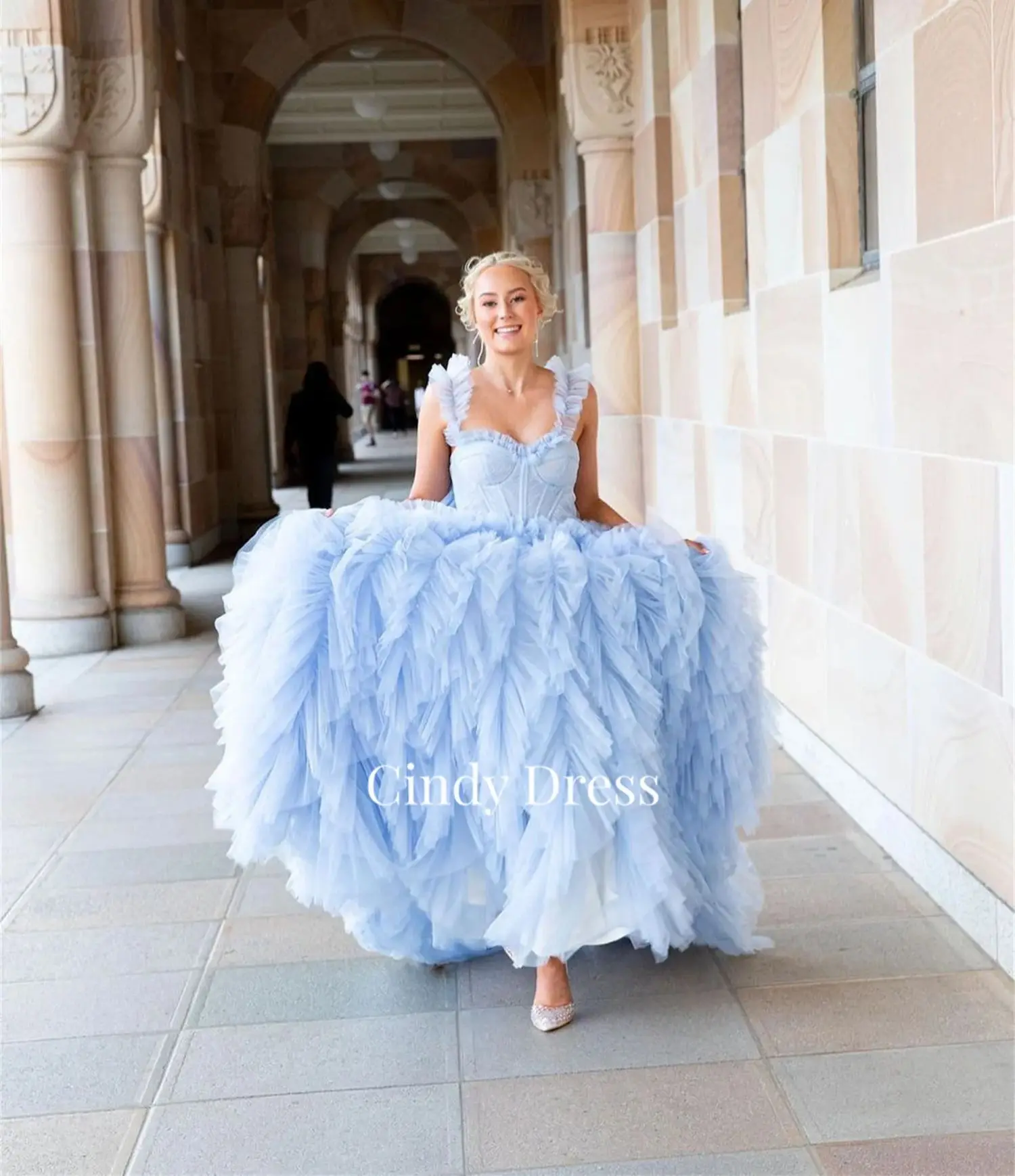 Cindy Light Blue Party Dress Woman Saudi Women Evening Multi-layer Quinceanera Dresses Tutu Sharonsaid Mesh Womens Princess Gala