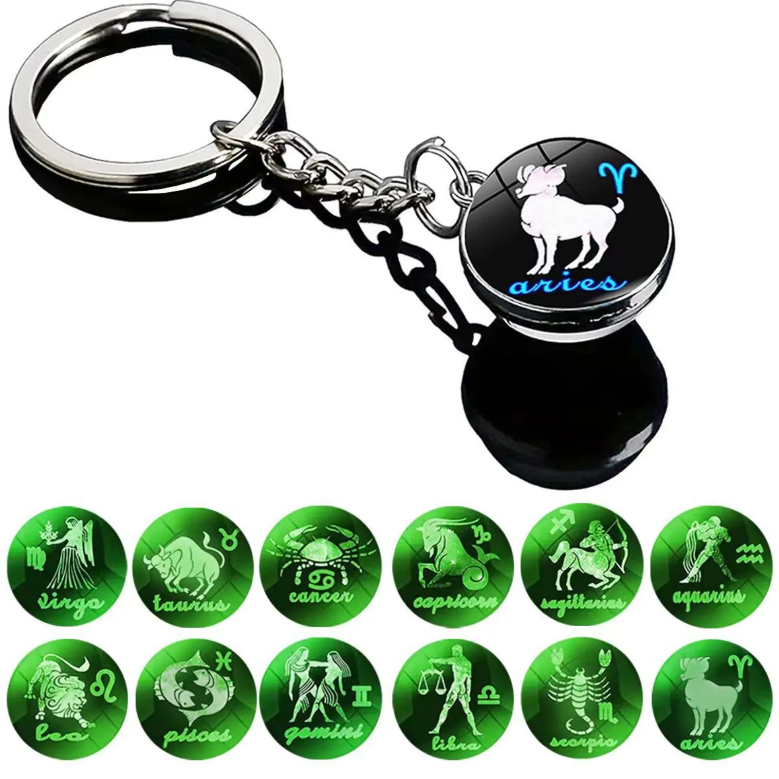 Glow In Dark Zodiac Keychain Aries Symbol Pendant Metal Chain Bag Charm Astrology Gift For Women Men Birthday Gift Keychain 2026