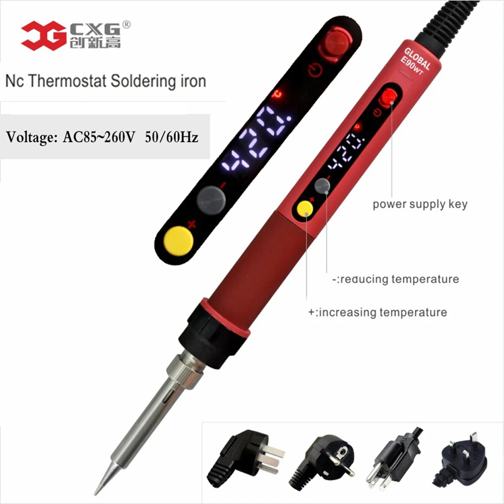 NEWEST CXG E60WT/90WT/110WT 110V/220V EU/US ROHS LCD Temperature Digital LED Adjustable Electric Soldering Iron+tips