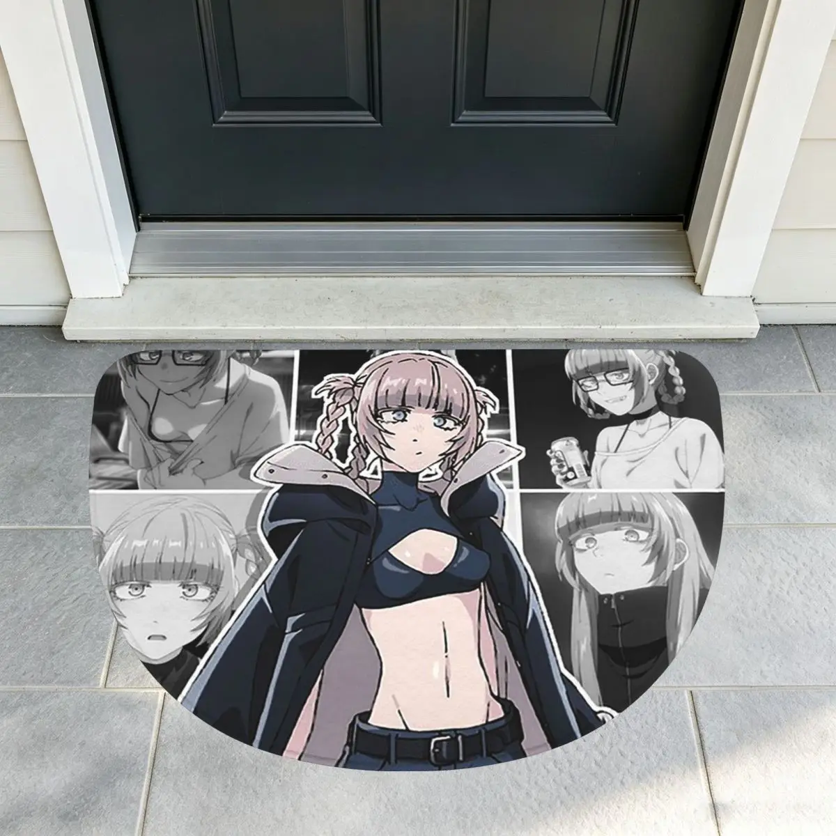 Call Of The Night Anime Nazuna Nanakusa Flannel Half Round Doormat Non Slip Bathroom Mat Absorbent Floor Carpet for Living Room