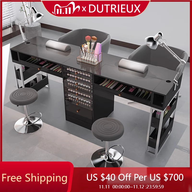 

Black Aesthetic Nail Desk Designer Drawer Wooden Salon Manicure Table Mesa Reception Tavolo Per Unghie Nails Salon Furniture