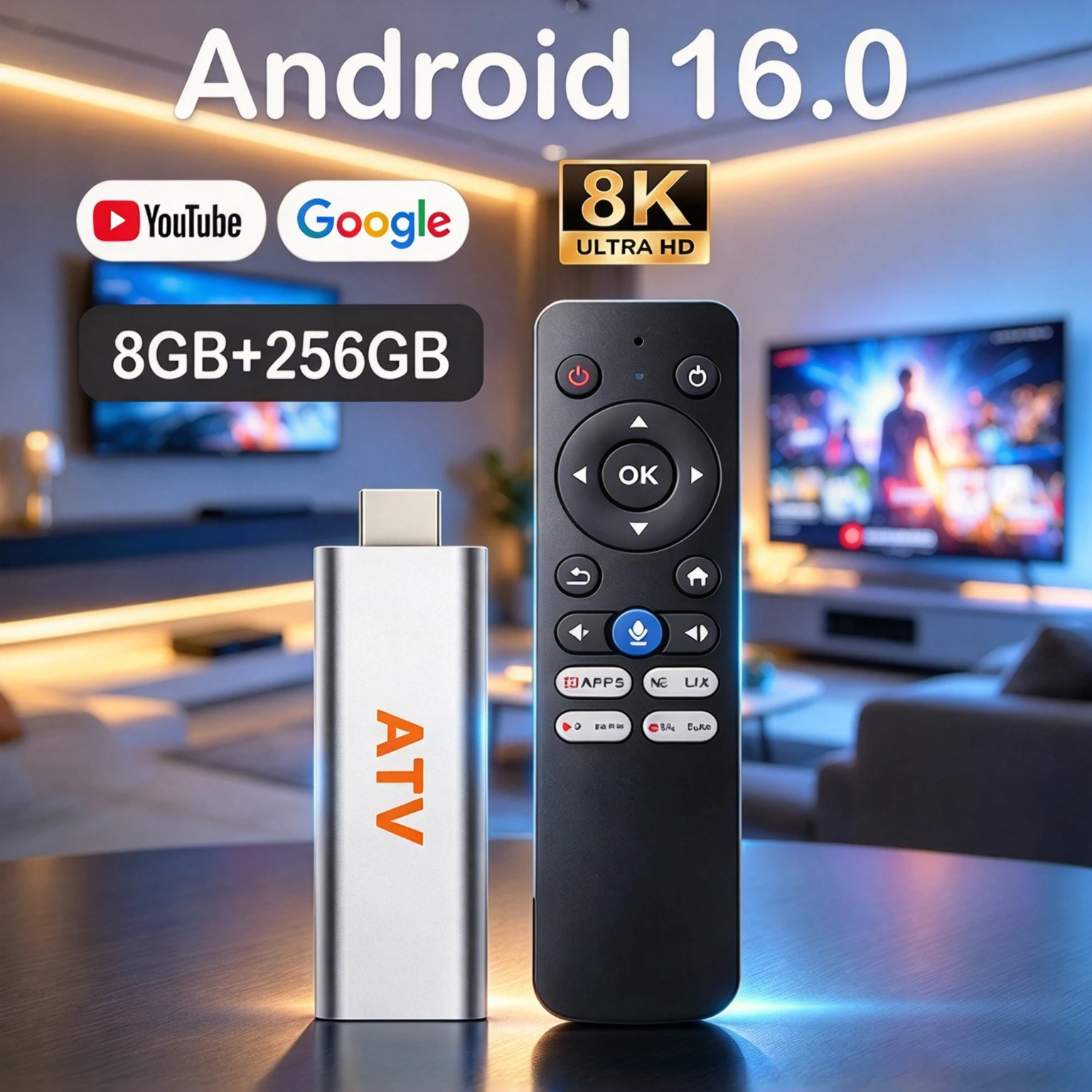 TV Stick Very Fast Q15 8K Android16 Allwinner H313 5G Wifi BT6.0 4K Video AV Google Assistant 8GB 256GB Android 16 Media Player