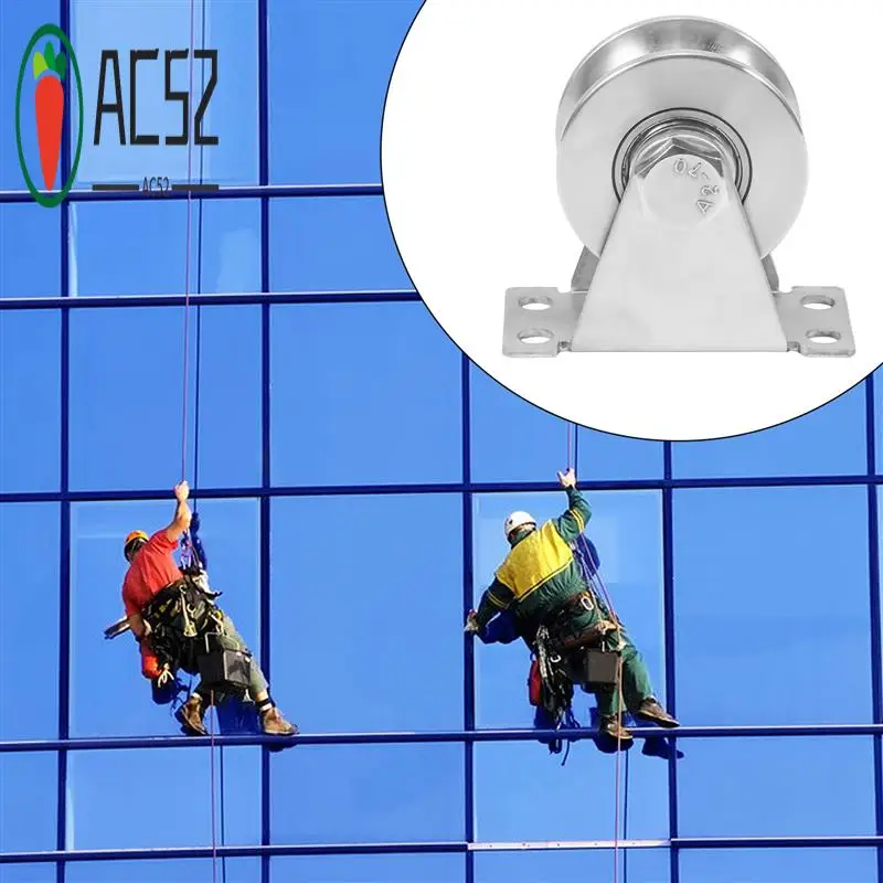 AC52-1Pack U-Type Stainless Steel Pulley Block Mute Bearings Groove Sliding Roller Track Wheel