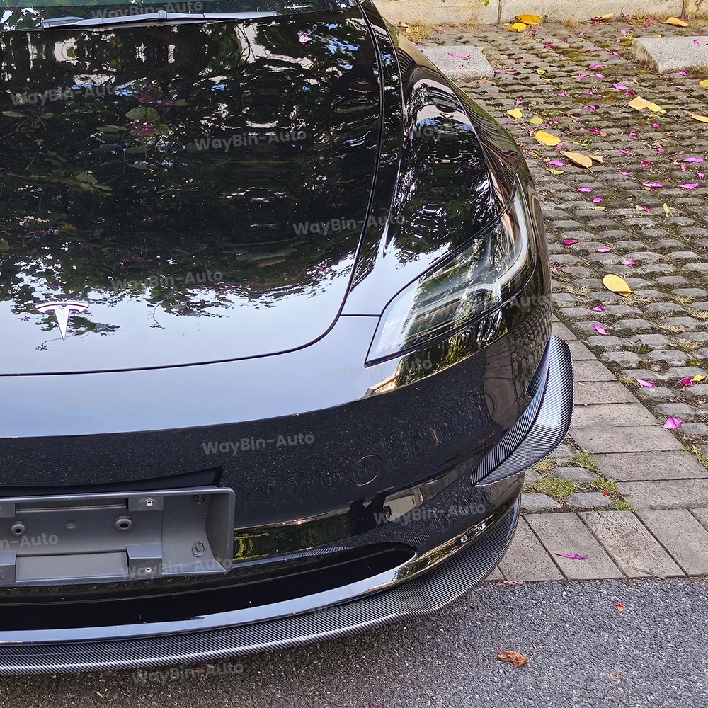 Dla 2017-2025 Tesla Model 3 Highland Zderzak przedni Spoiler ABS Czarny karbonowy zestaw karoserii Przednia warga Auto Accessorie — zdjęcie 7