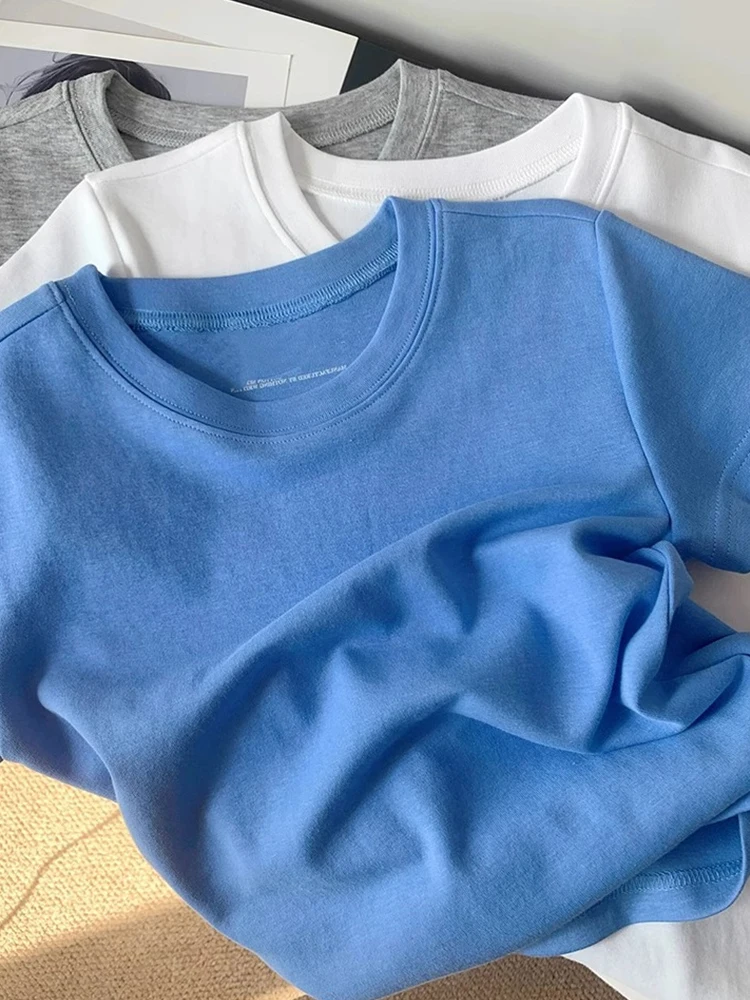 

Comfortable Commute Korean Sle Blue Cotton T-irt Loose ort Sve Faionable Summer Top Women's Silk Blend irt