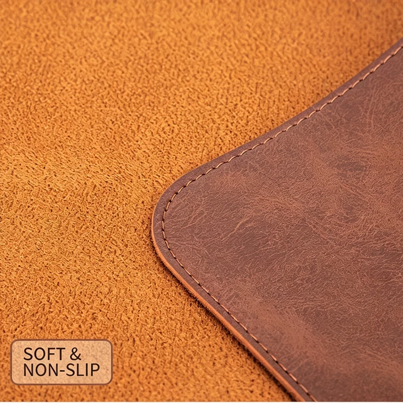 Premium Crazy Horse Vegan Leather Desk Mat Non-Slip Felt Base Waterproof Large Keyboard Mouse Pad Desk Protector Cable Organizer