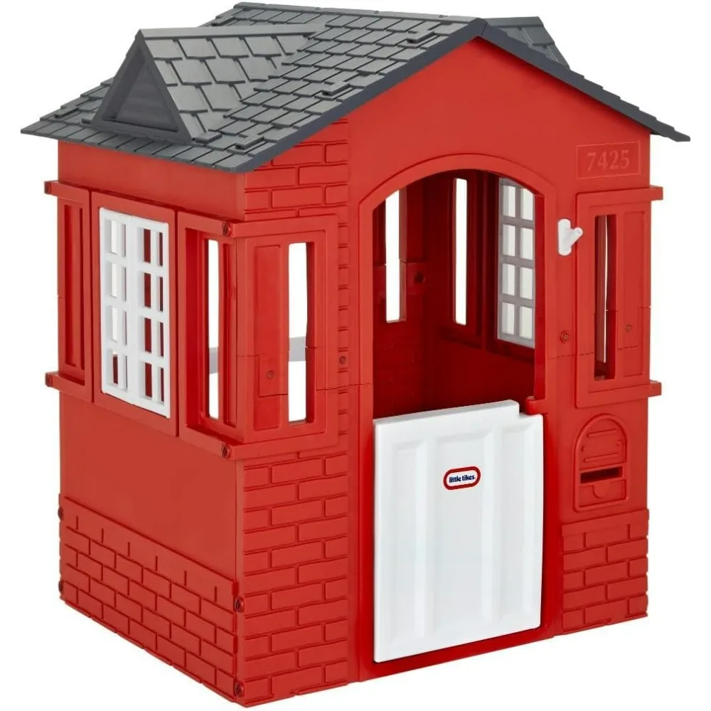 Playhouse with Working Door, Windows, and Shutters Red, for Kids 2-6 Years Old, Easy To Assemble and Store, Playhouses