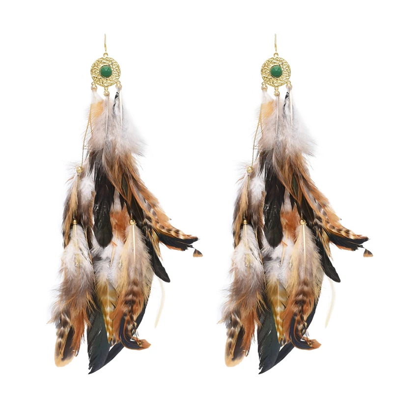 Long Feather Women Drop Earrigs Exaggerated Bohemian Ethnic Statement Indian Jhumka Charms African Colorful Earrings Female