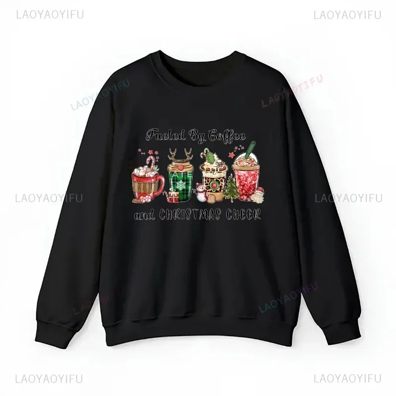 ใหม่ Merry Christmas Crewneck เสื้อแขนยาวในคริสต์มาสกาแฟพิมพ์กราฟิกผู้ชายและผู้หญิงคนรักเสื้อกันหนาว