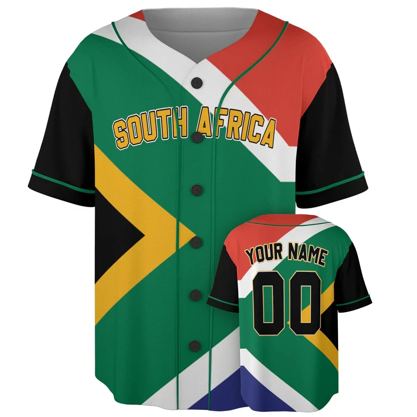 

Custom South Africa Baseball Jersey Personalized Name Number Button Short Sleeve Shirt Streetwear Casual Sports Training Uniform