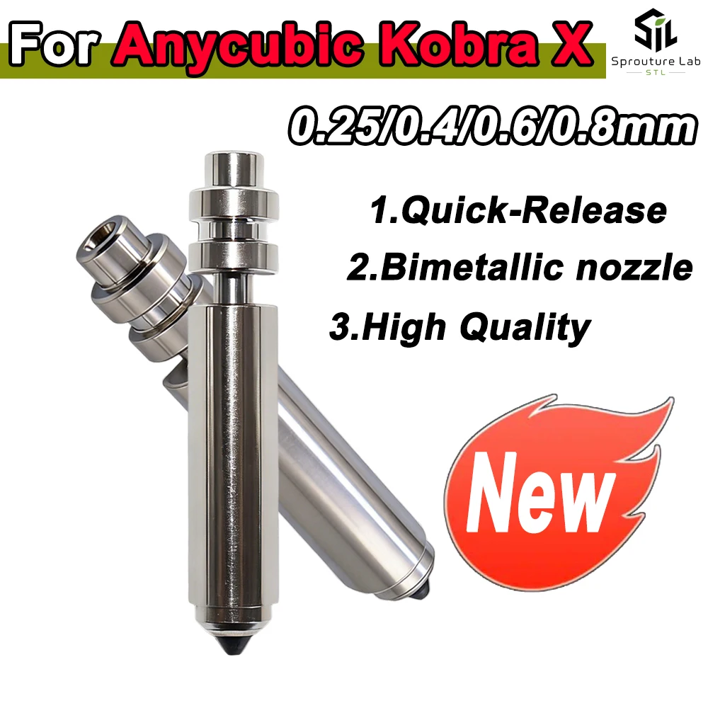 Für Anycubic Kobra X Düse KX Bimetall-Düsen 0,25/0,6/0,8/0,4mm Einteilige Hotend-Düse Hitzebeständig 300°C ℃   Für KobraX 3D-Drucker