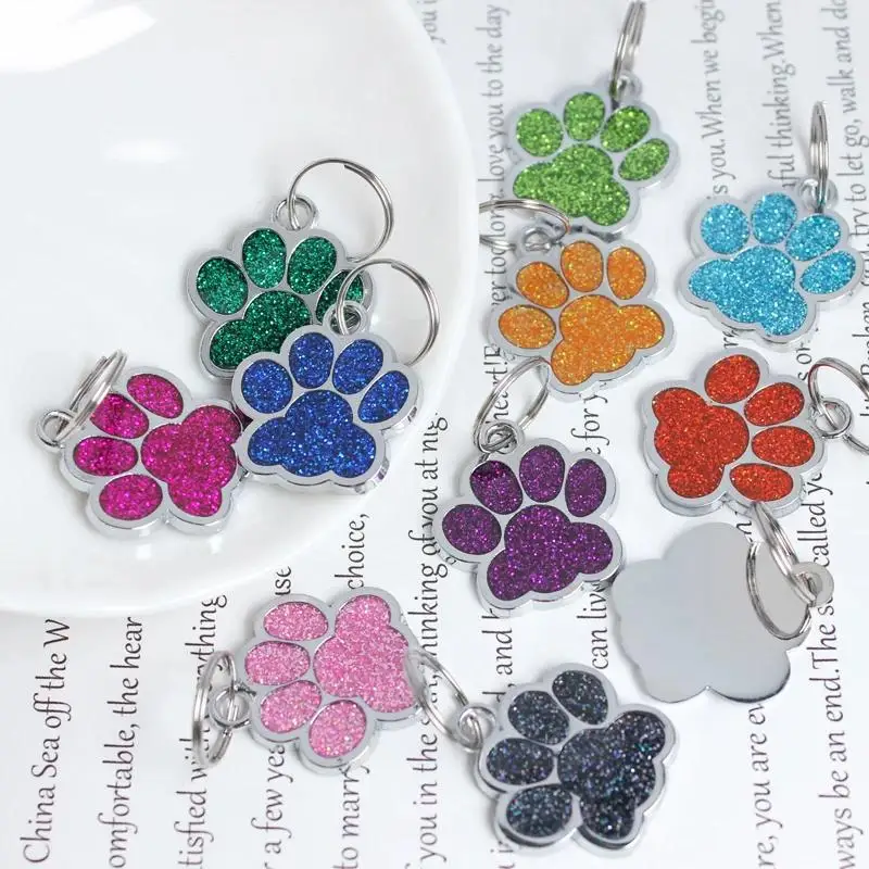 10pcs/lot 25x27mm Colors Bling Bear Dog Paw Pendant Charm Glitter Pet Dog Footprint hang charms Fit For DIY Keychains Pet Collar