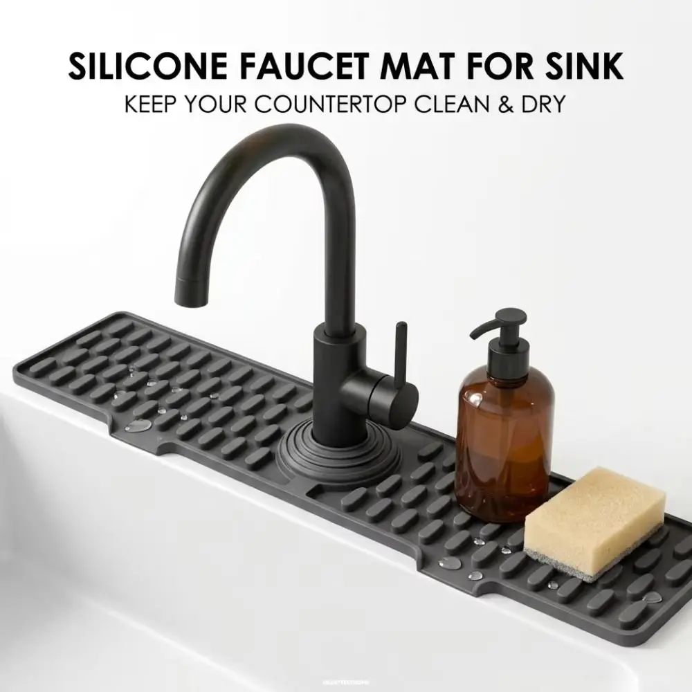 

Non-Slip Silicone Faucet Mat Double Buckle Durable Water Drip Catcher Tray Waterproof Heat Resistant Draining Pad Kitchen Sink