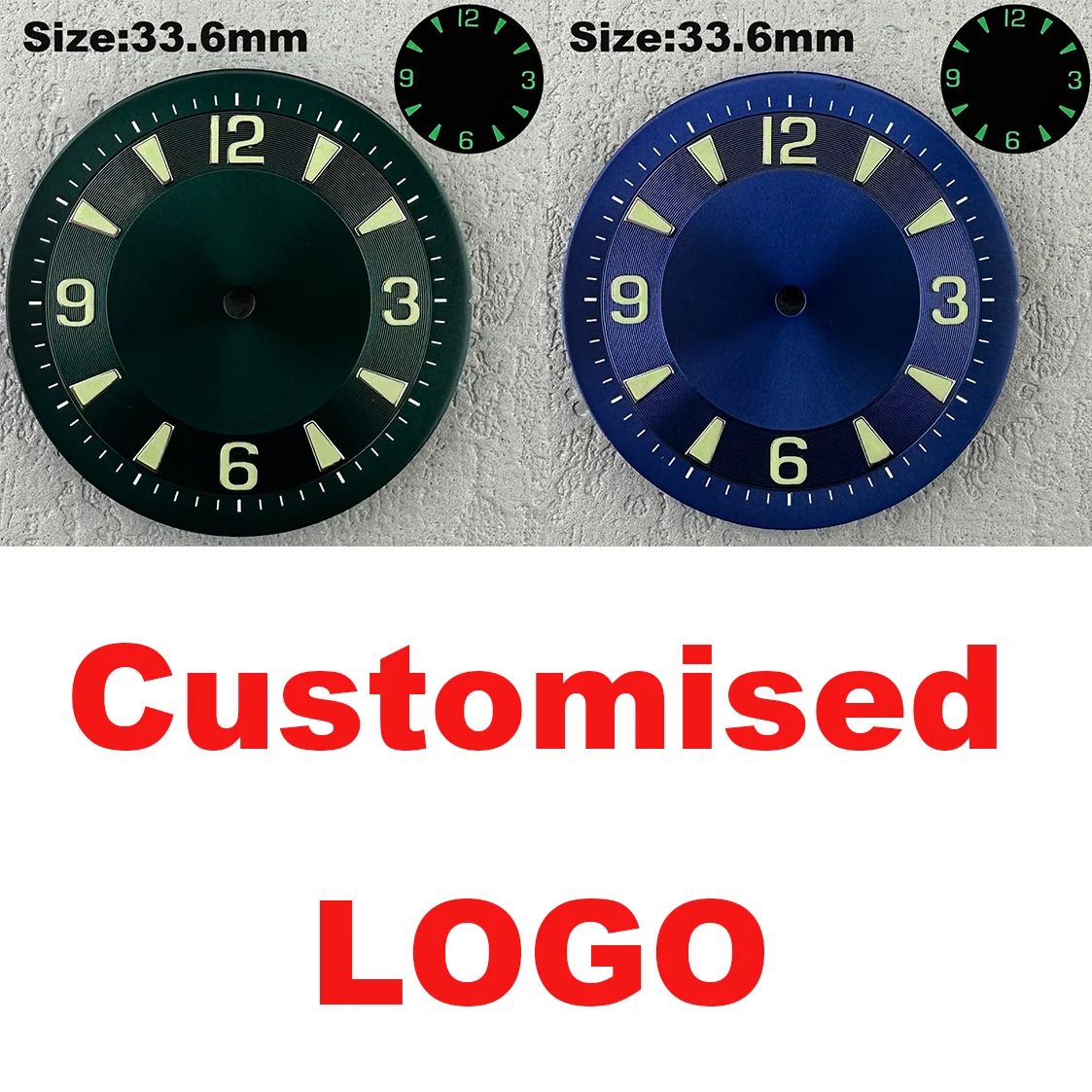 33.6 mm dial Green luminescent Suitable for Miyota 8205/8215/821A ETA2836/2824 calibre Customised logos available