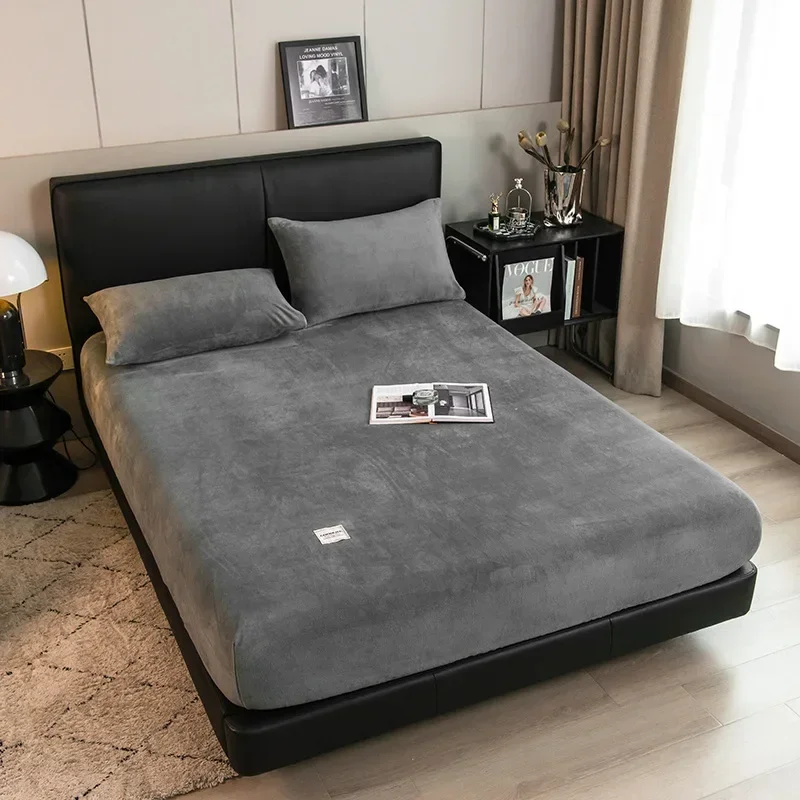 1 قطعة الحليب الشتاء المخملية المجهزة غطاء سرير الشمال بلون أفخم فراش الغطاء الواقي سميكة الدافئة سجادة ضد الإنزلاق للمنزل #2