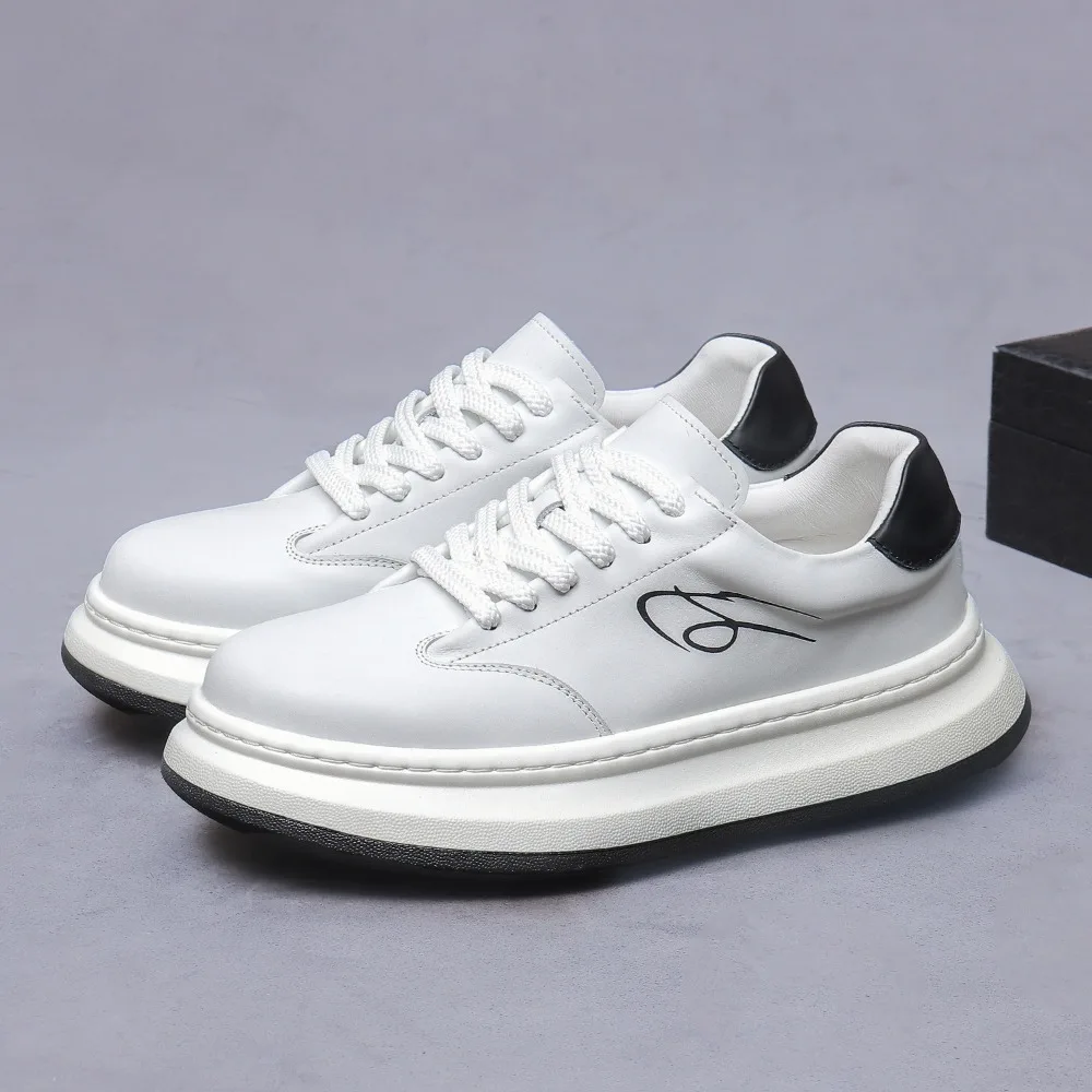 

Men's New White Leather Sneakers | Genuine Cowhide, Flat-Sole, Stylish & Comfortable, Casual Running Shoes