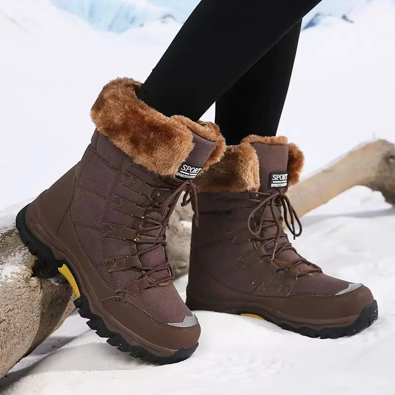 Winter-Barfußstiefel für Damen, Winter-Schneestiefel für Damen, Plüsch-Warme Knöchelschuhe, Rutschfeste Outdoor-Wasserdichte Wanderschuhe in Übergrößen – Detail 5